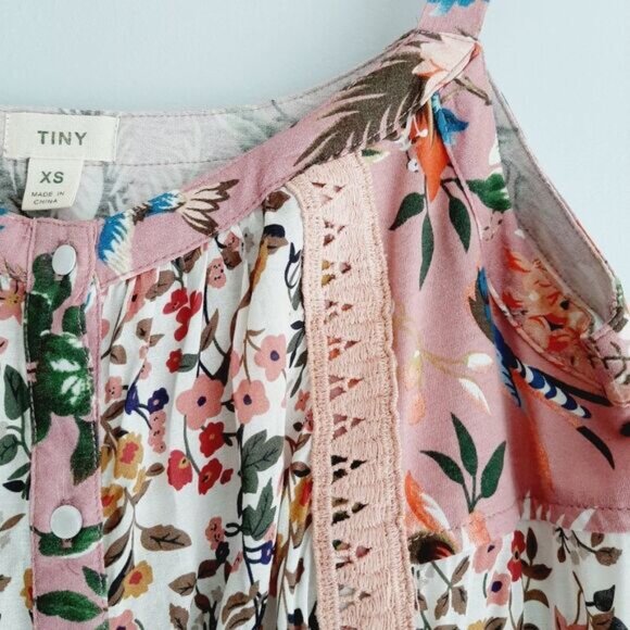 TINY / Anthropologie Thea Peplum Tank Top Pink Floral Sz XS Flawed - Picture 5 of 16